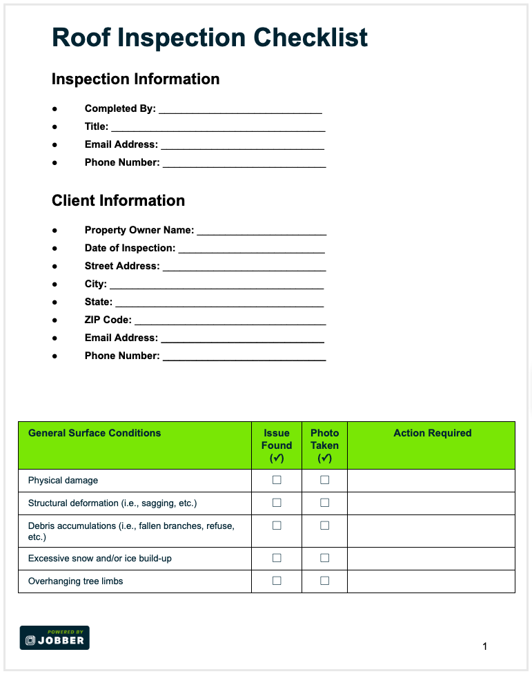 preview image of Jobber's free roofing inspection checklist template
